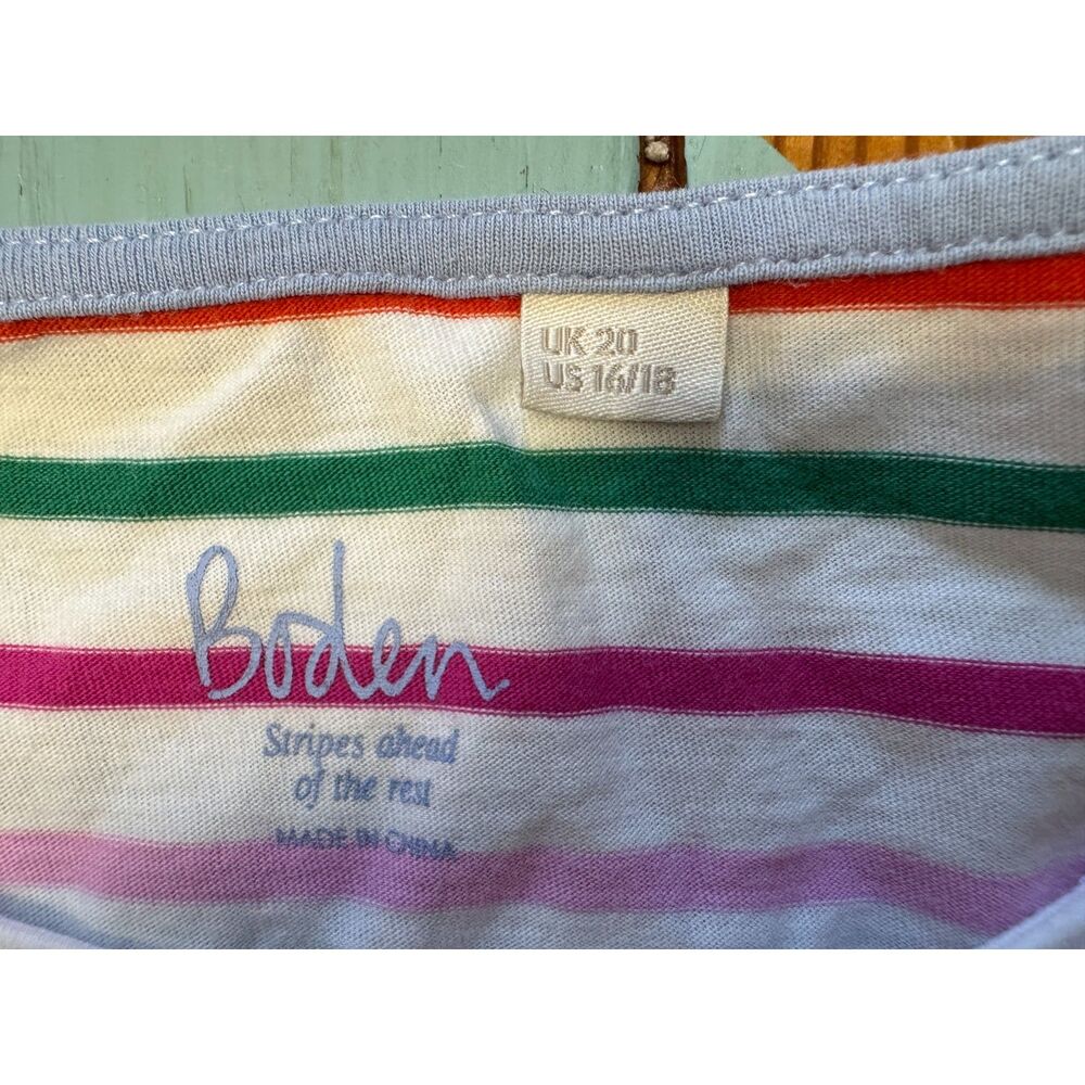 Boden Colorful Striped Long Sleeve Jewel Tee Top US 16/18 UK 20 - Picture 3 of 6